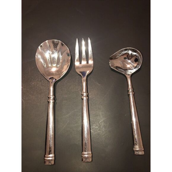 Artisan Ware  Forged Stainless Serving Spoon, Fork And Gravy Spoon, Set If 3 - Picture 1 of 4